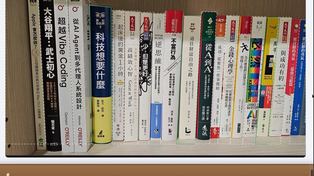萬卷實際畫面:書架照片上的藏書辨識